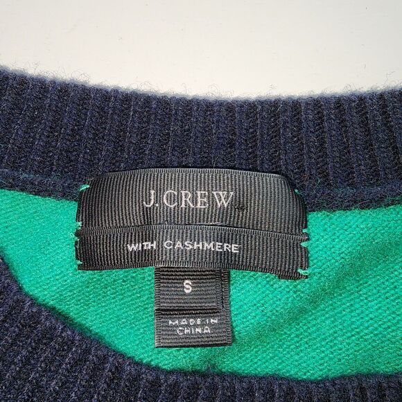 J. Crew Blue & Green Wool Cashmere Blend Sweater Elbow Patches Size S - Picture 5 of 10